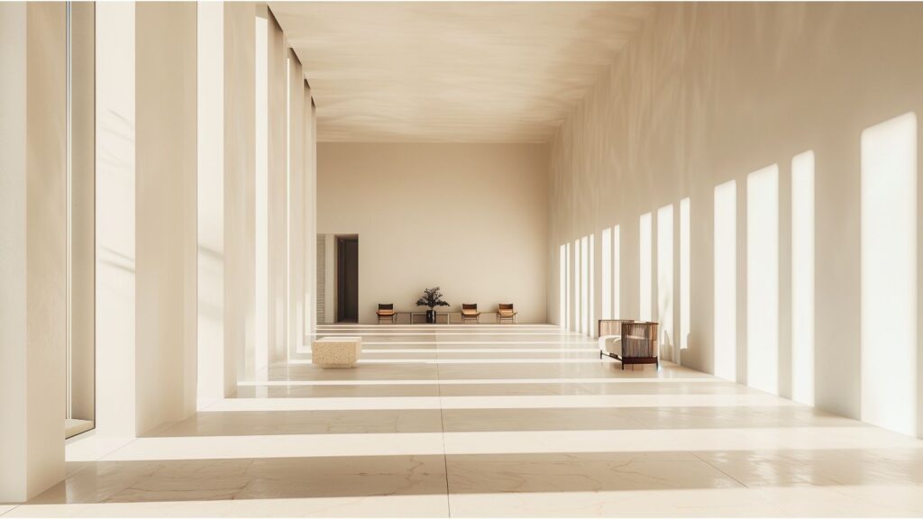 Abstracte architecturale ruimte die strategisch denken en reflectie verbeeldt binnen mobiliteitsvraagstukken